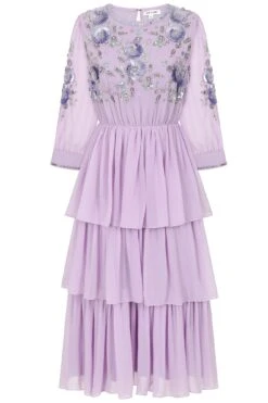 Yolanda Lilac Floral Embellished Midi Dress