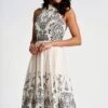 Zalie Off White Embroidered Halter Neck Midi Dress
