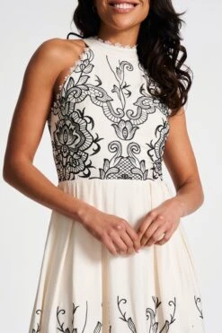 Zalie Off White Embroidered Halter Neck Midi Dress -Frock And Frill US Zalie White Embroidered Midi Dress 12
