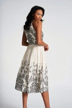 Zalie Off White Embroidered Halter Neck Midi Dress -Frock And Frill US Zalie White Embroidered Midi Dress 18