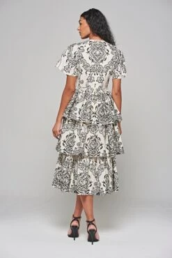 Zariah Off White Embroidered Tiered Midi Dress -Frock And Frill US Zariah White Embroidered Midi Dress 1