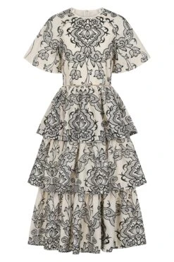 Zariah Off White Embroidered Tiered Midi Dress -Frock And Frill US Zariah White Embroidered Midi Dress 10