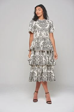 Zariah Off White Embroidered Tiered Midi Dress -Frock And Frill US Zariah White Embroidered Midi Dress 3