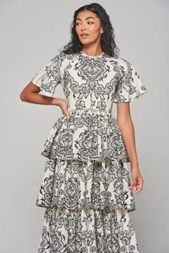 Zariah Off White Embroidered Tiered Midi Dress -Frock And Frill US Zariah White Embroidered Midi Dress 8